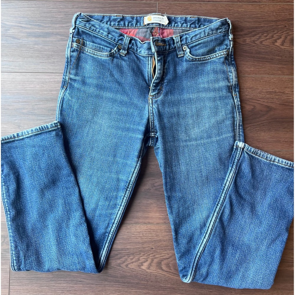 Carhartt Flannel Lined Jeans Womens 6 Short Original Fit Straight Leg Blue Denim